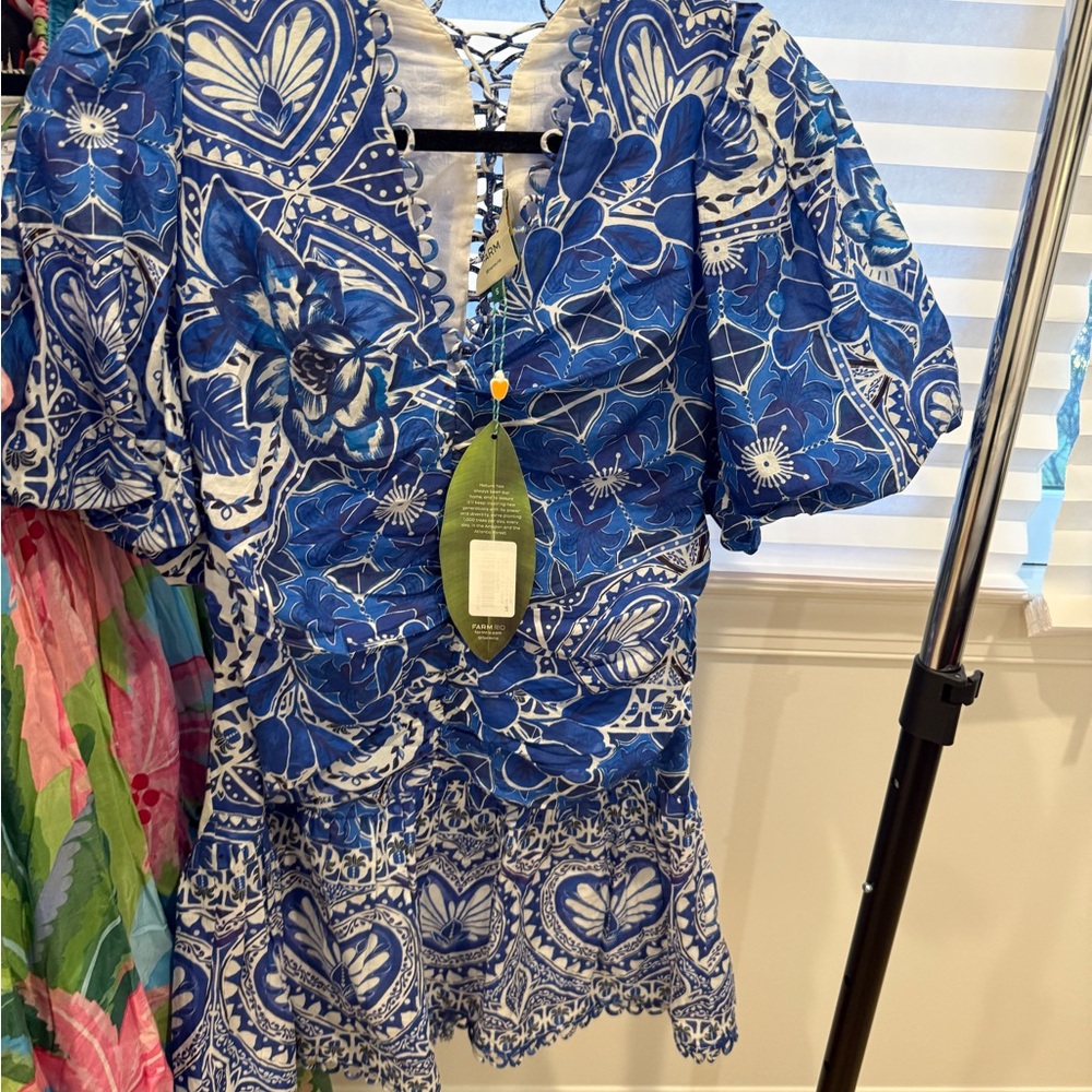 FARM Rio Vibrant Blue and White Patterned dress